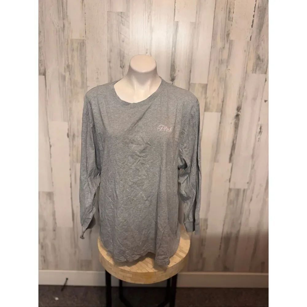 PINK Victoria’s Secret Long Sleeve Tee XXL Gray Graphic Logo Shirt